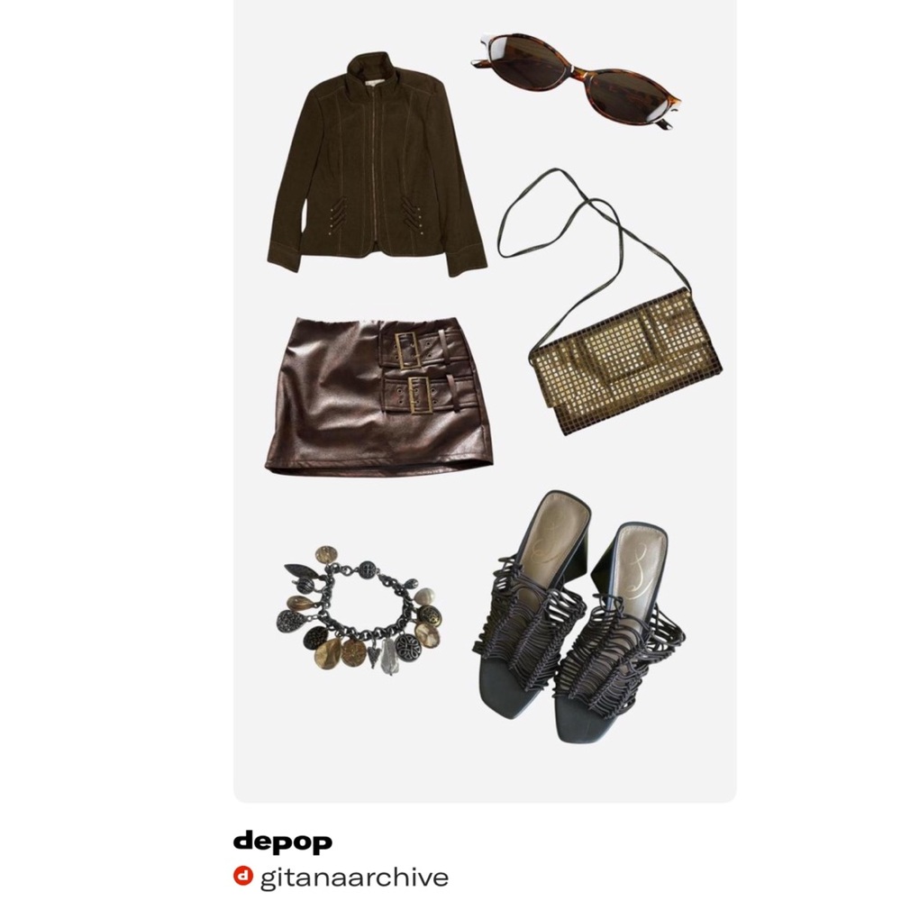 Brown Jacket and Skirt Set with Accessories